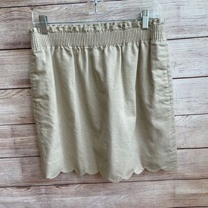 J CREW PAPERBAG WAIST LINEN BLEND SKIRT WITH SCALLOPED HEM IN KHAKI‎